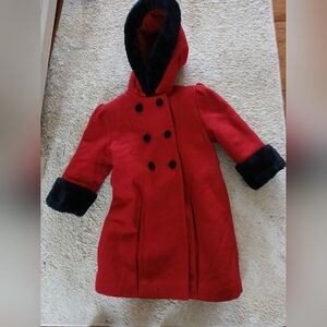 Stephanie Matthew's Hooded  Girl's Red Wool Double Breasted Coat Size 2T